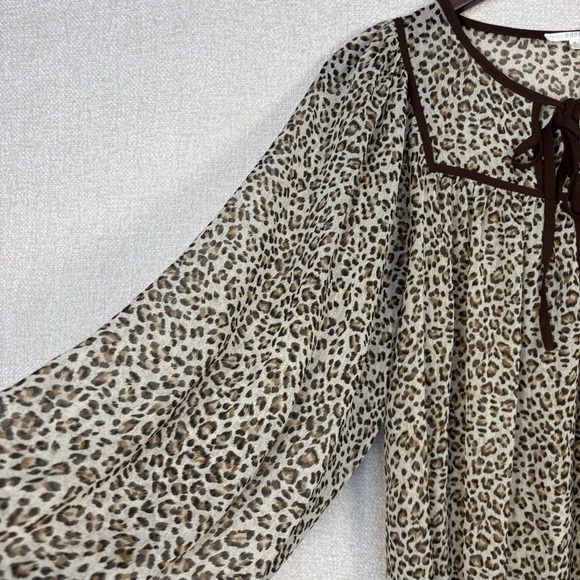 Easel Sheer Blouse Size Small Women's Leopard Print Tie Neck Boho Long Sleeves - Picture 4 of 9